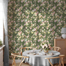 Green Vintage Floral Chinoiserie Wallpaper - Magnolia Flowers Wall Mural