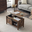 Lift Top Coffee Table 36" Farmhouse Rustic Wood Hidden Storage & Sliding Barn by 2Dropme