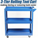 3-Tier Rolling Tool Cart with Wheels, Steel Utility Storage Cart by 2Dropme