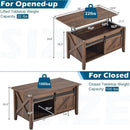 Lift Top Coffee Table 36" Farmhouse Rustic Wood Hidden Storage & Sliding Barn by 2Dropme