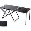 Portable Outdoor Camping Kitchen Table Folding w/ Grill Tray BBQ Picnic - Black