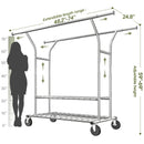 Raybee 74" Heavy Duty Clothes Rack Double Rod Garment Rack 630LBS w/Wheels