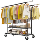 Raybee 74" Heavy Duty Clothes Rack w/ Wheels, Double Rod Adjustable Garment Rack 630LB
