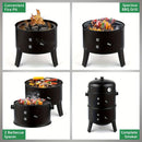 3-in-1 Charcoal Smoker Grill BBQ Fire Pit Portable Outdoor Camping Grill by 2Dropme