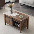 Lift Top Coffee Table 36" Farmhouse Rustic Wood Hidden Storage & Sliding Barn by 2Dropme