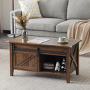 Lift Top Coffee Table 36" Farmhouse Rustic Wood Hidden Storage & Sliding Barn by 2Dropme