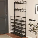 2 in 1 Shoe Rack with Coat Hooks Entryway Organizer 5 Tier Storage Shelf by 2Dropme
