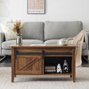 Lift Top Coffee Table 36" Farmhouse Rustic Wood Hidden Storage & Sliding Barn by 2Dropme
