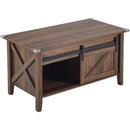Lift Top Coffee Table 36" Farmhouse Rustic Wood Hidden Storage & Sliding Barn by 2Dropme