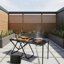 Portable Outdoor Camping Kitchen Table Folding w/ Grill Tray BBQ Picnic - Black