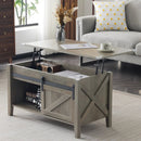 Lift Top Coffee Table 36" Farmhouse Rustic Wood Hidden Storage & Sliding Barn by 2Dropme