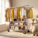Raybee 74" Heavy Duty Clothes Rack Double Rod Garment Rack 630LBS w/Wheels