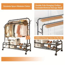 Heavy Duty Double Rod Clothes Rack w/ Wheels Shelves Hooks Garment Rack