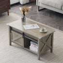 Lift Top Coffee Table 36" Farmhouse Rustic Wood Hidden Storage & Sliding Barn by 2Dropme