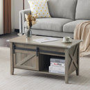 Lift Top Coffee Table 36" Farmhouse Rustic Wood Hidden Storage & Sliding Barn by 2Dropme