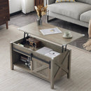 Lift Top Coffee Table 36" Farmhouse Rustic Wood Hidden Storage & Sliding Barn by 2Dropme