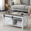 Lift Top Coffee Table 36" Farmhouse Rustic Wood Hidden Storage & Sliding Barn by 2Dropme