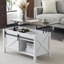Lift Top Coffee Table 36" Farmhouse Rustic Wood Hidden Storage & Sliding Barn by 2Dropme