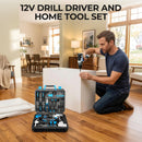 119 PCS Power Tool Set 8V/12V Cordless Drill Driver Hand Tool Kit Home DIY Repair