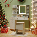 Makeup Dressing Table and Stool set with 3 Lighting Modes and Cabinet-White by LJGDeals