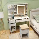 Makeup Dressing Table and Stool set with 3 Lighting Modes and Cabinet-White