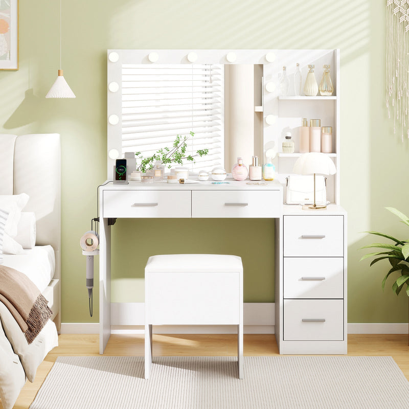 Makeup Table and Stool Set with Hair Dryer Stand-White, photo 5 of 8