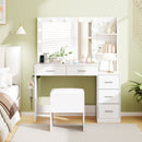 Makeup Table and Stool Set with Hair Dryer Stand-White
