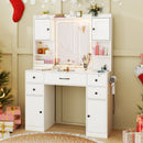 Makeup Vanity Desk with Lighted Mirror and Charging Station-White