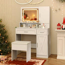 Makeup Vanity Desk with Mirror and Lights Dressing Table and Stool Set-White by LJGDeals