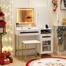 Modern Makeup Vanity Desk with Mirror and Lights and Stool Set-White