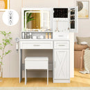 Makeup Vanity Desk with Mirror and Lights Dressing Table and Stool Set-White by LJGDeals