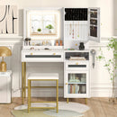 Modern Makeup Vanity Desk with Mirror and Lights and Stool Set-White by LJGDeals