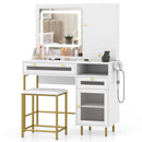 Modern Makeup Vanity Desk with Mirror and Lights and Stool Set-White by LJGDeals