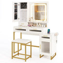 Makeup Vanity Desk Dressing Table and Stool Set with Lighted Mirror-White by LJGDeals