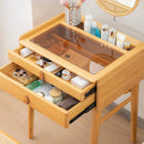 Bamboo Makeup Vanity Table with Stool and Rotating Mirror by LJGDeals