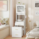 Makeup Vanity with Power Outlets and Flip-top Mirror and Storage Stool-White by LJGDeals