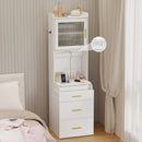 Makeup Vanity with Power Outlets and Flip-top Mirror and Storage Stool-White by LJGDeals