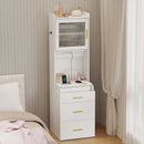 Makeup Vanity with Power Outlets and Flip-top Mirror and Storage Stool-White by LJGDeals