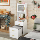 Makeup Vanity with Power Outlets and Flip-top Mirror and Storage Stool-White by LJGDeals