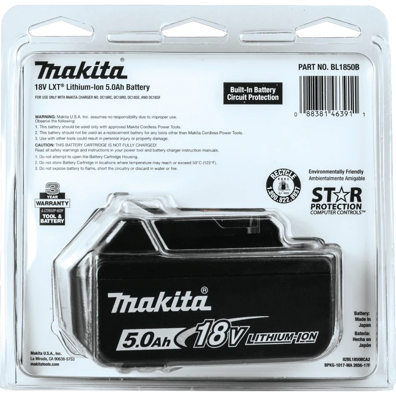 Makita BL1850B 18V LXT® Lithium‑Ion 5.0Ah Battery