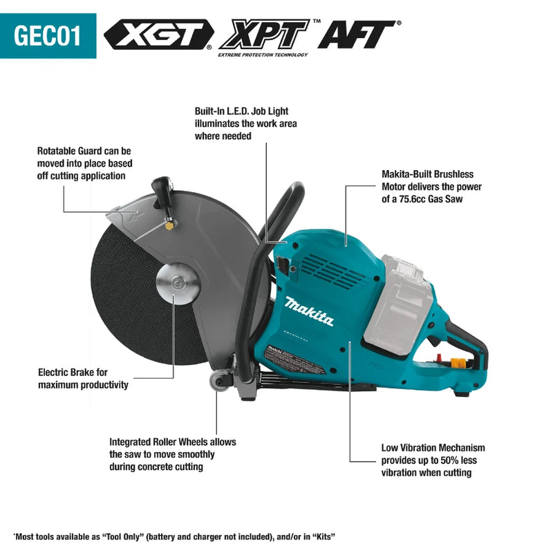 Makita GEC01PL4 80V max (40V max X2) XGT® Brushless 14" Power Cutter Kit with 4 Batteries, AFT®, Electric Brake (8.0Ah)