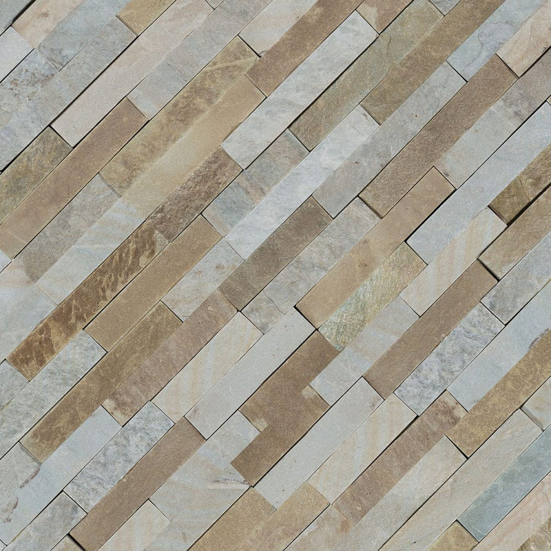 Malibu honey ledger panel 6x24 natural quartzite wall tile LPNLQMALHON624 product shot angle view