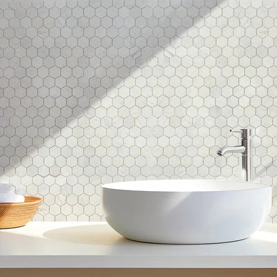 Palia White Dolomite Mosaic Tile 2" Hexagon on 12" x 12" Mesh - Polished