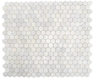 Palia White Dolomite Mosaic Tile 2" Hexagon on 12" x 12" Mesh - Polished