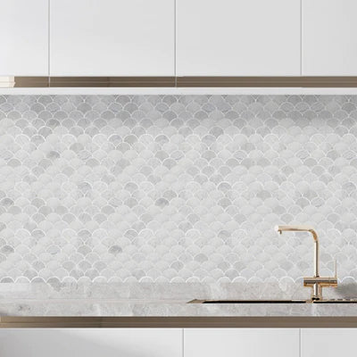 Palia White Dolomite Mosaic Tile Laguna Pattern on 12" x 12" Mesh - Polished