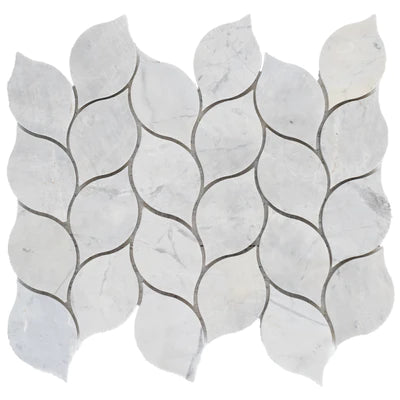 Palia White Dolomite Mosaic Tile Leaf Design on 12" x 12" Mesh - Polished, top view