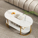 Marble Coffee Table with Open Storage Shelf by LJGDeals