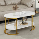 Marble Coffee Table with Open Storage Shelf by LJGDeals