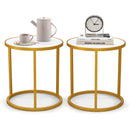 Marble Top Round Side Table 16-Inch End Table with Golden Metal Frame by DirectDeals