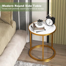 Marble Top Round Side Table 16-Inch End Table with Golden Metal Frame by DirectDeals